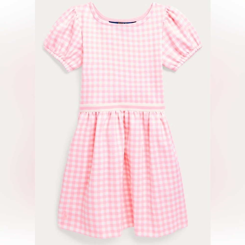 Girls Polo Ralph Lauren Checkered Pink And White Ponte Dress Size XL 16